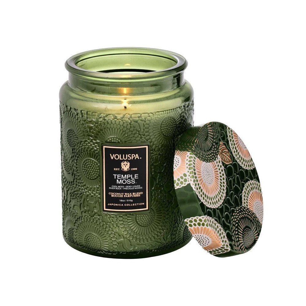 Vela Voluspa Grande tarro cristal Temple Moss | Les aromes provence