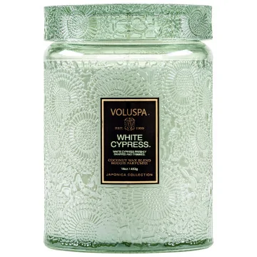 Vela Voluspa Grande Tarro Cristal White Cypress | Les aromes provence