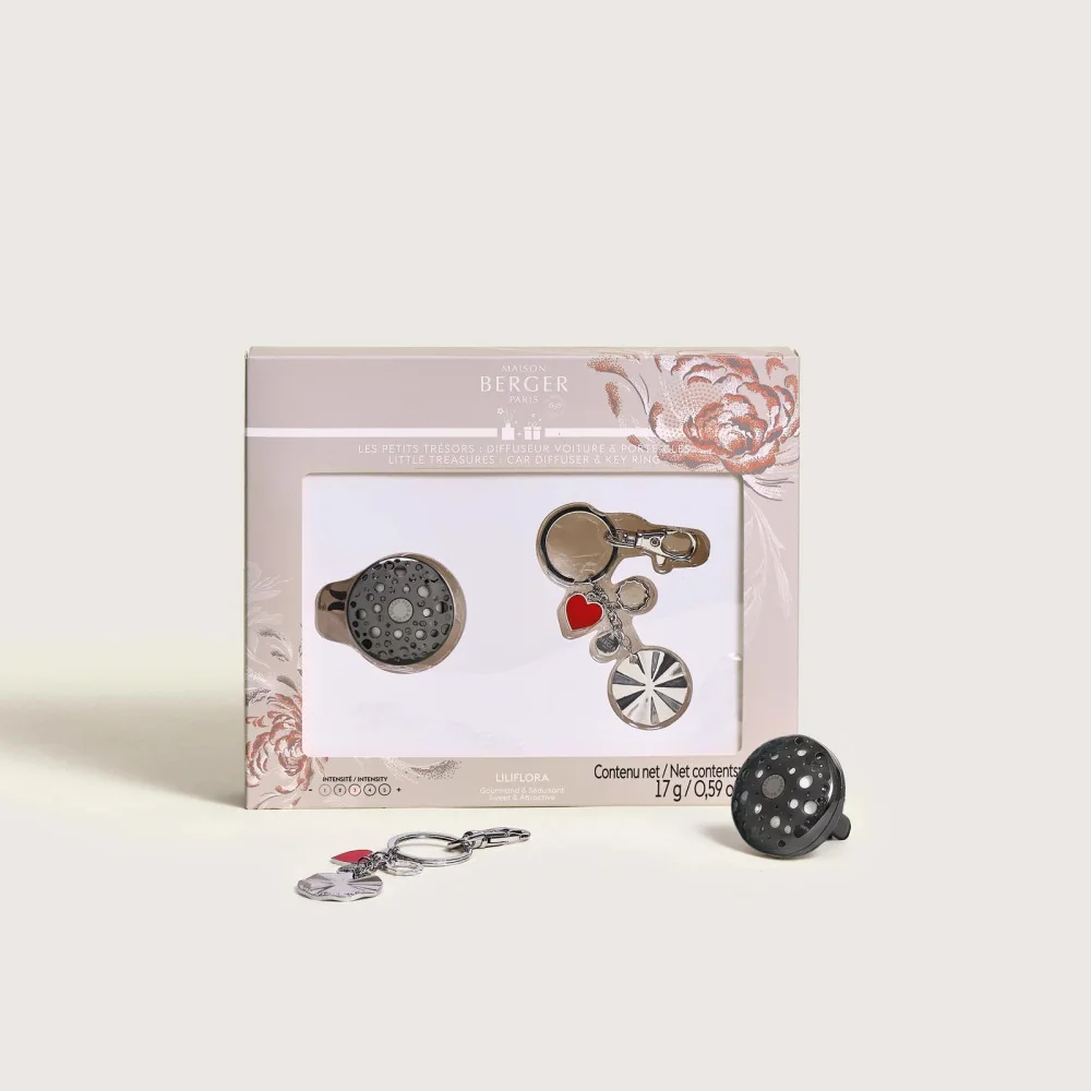 Caja Regalo Difusor para Coche y Llavero plateado Maison Berger aroma Liliflora | Les aromes provence